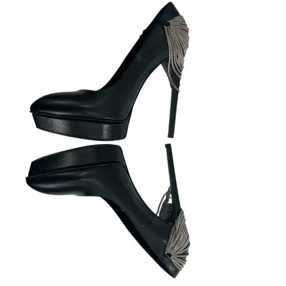 Saint Laurent Janis Chain-Heel Pointed Pump Black 105 Sz 39 - Picture 4 of 8